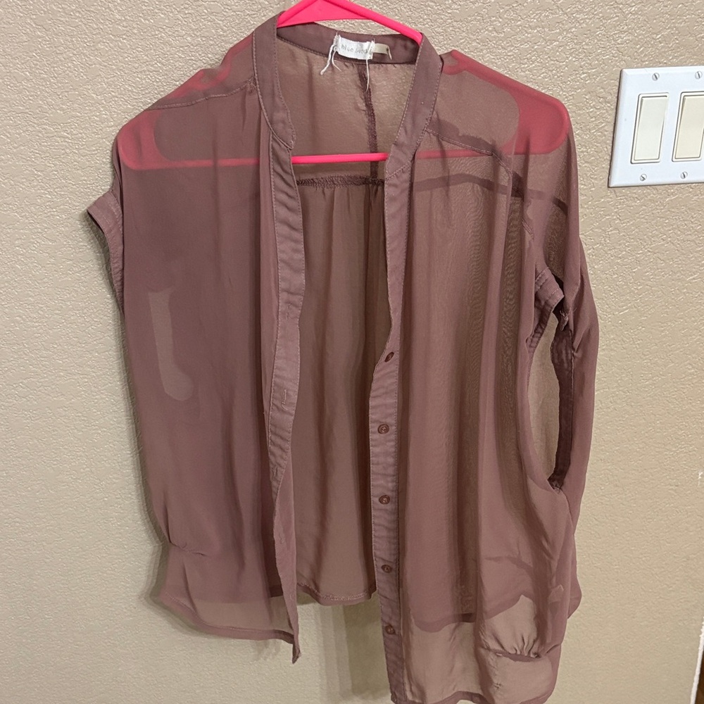 Sheer Mauve Button-Up Blouse